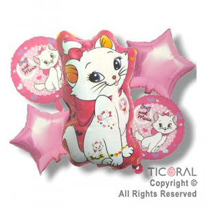 SET DE GLOBOS METALIZADO GATITA MARIE 5 UNIDADES X 1